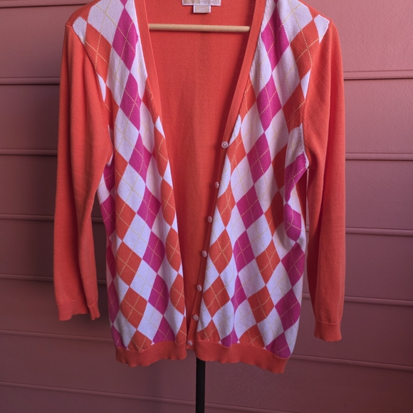 Michael Kors Orange & Pink Knit Cardigan Sweater 100% Cotton Size XL - Picture 4 of 5